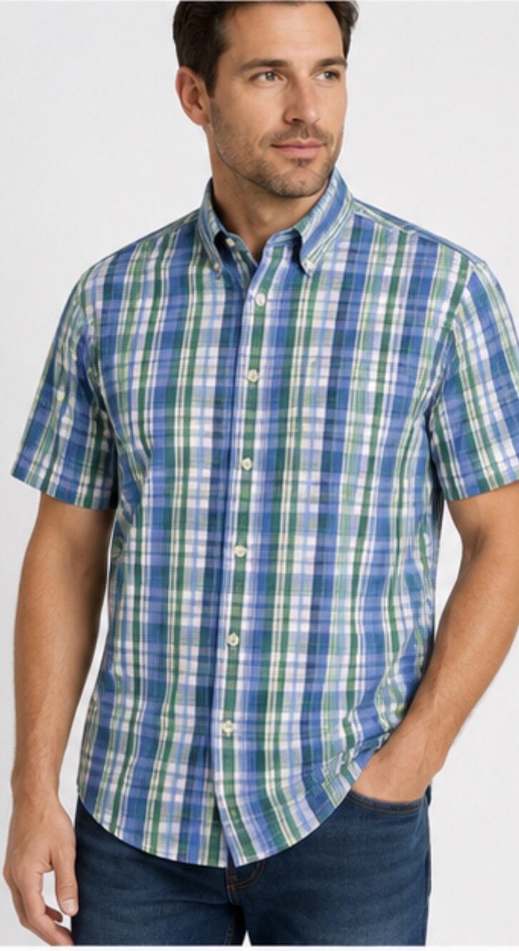 GAP Mens XXL Blue Green Plaid Short Sleeve Button Up Shirt Cotton Casual